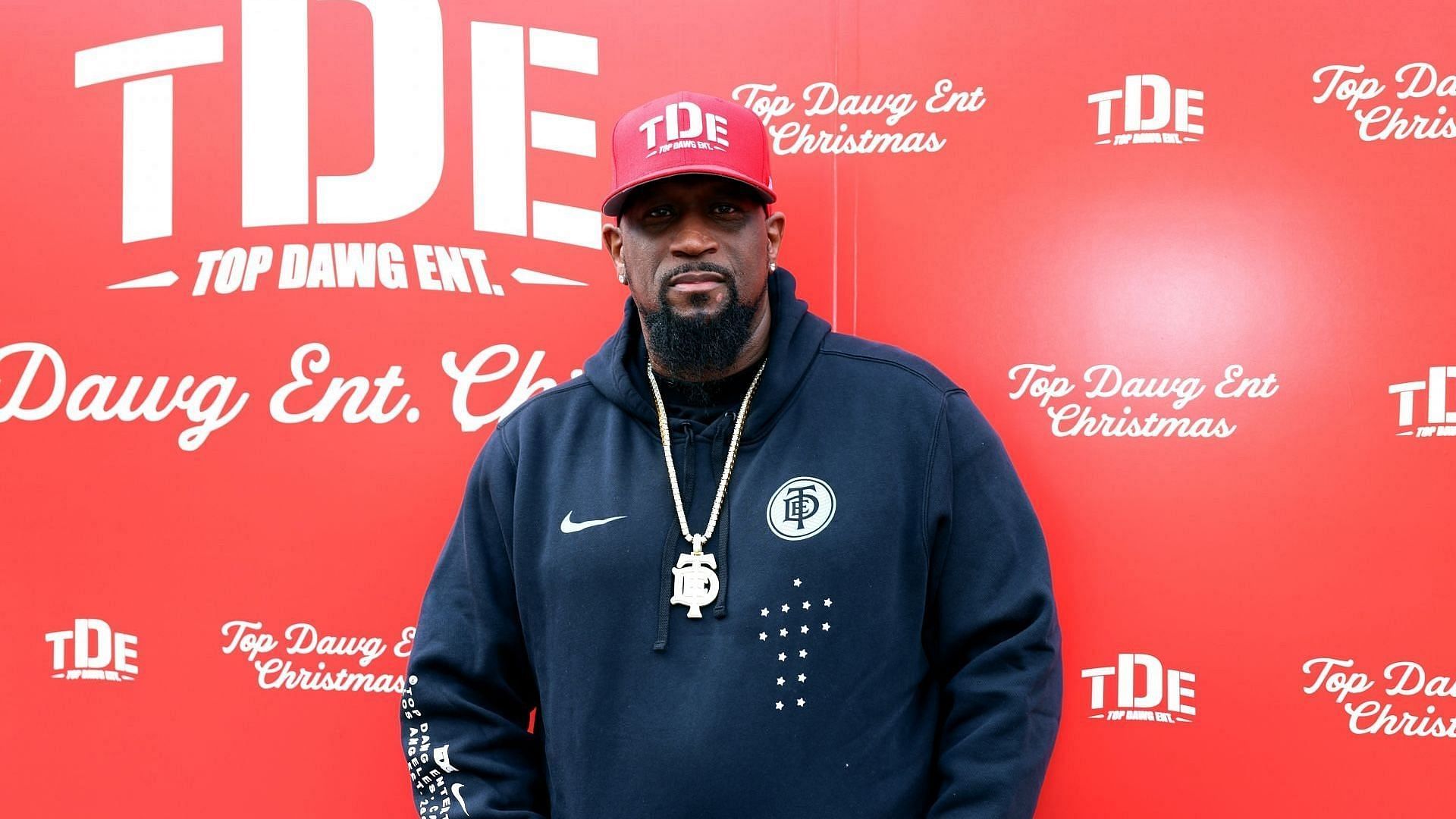 Top Dawg attends the 11th Annual TDE Christmas Concert and Toy Drive on December 12, 2024, in Los Angeles, California. (Image via Getty/Natasha Campos)